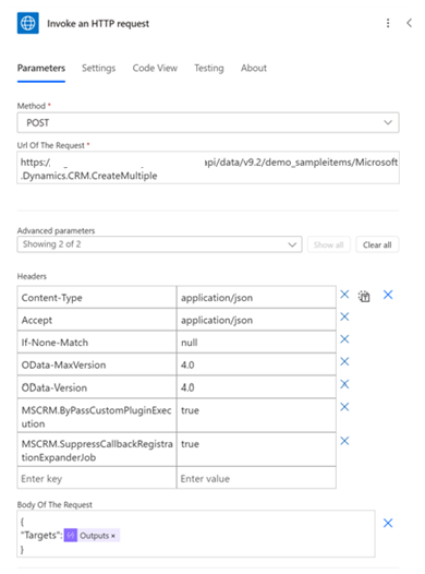 叫用 HTTP 請求來執行批次作業的螢幕擷取畫面。