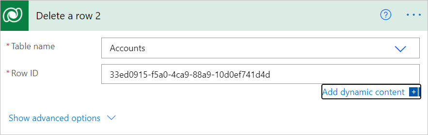 設定資料表名稱和資料列識別碼。