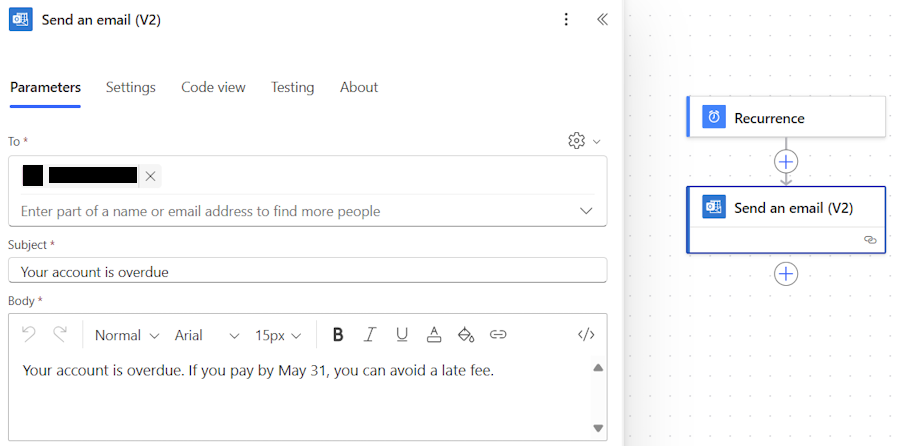 新設計工具中的雲端流程和設定窗格的螢幕擷取畫面。