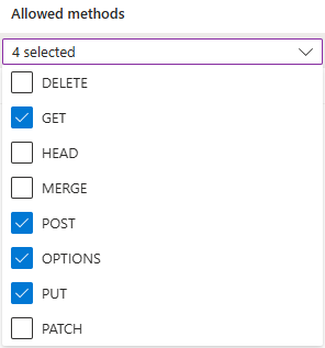 CORS 設定畫面範例的螢幕擷取畫面。