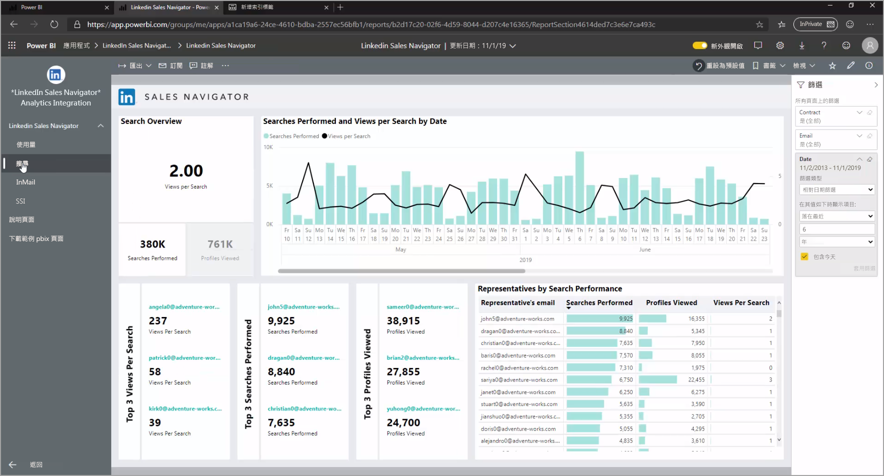 Screenshot shows the LinkedIn Sales Navigator Search tab.