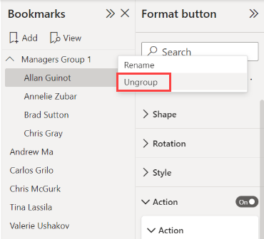 Screenshot showing ungrouping a bookmark group.