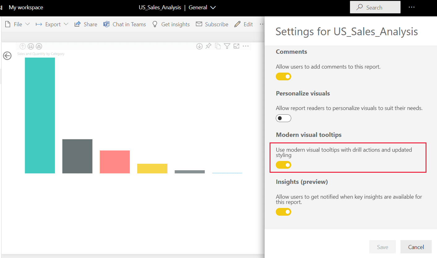 Screenshot of the Settings dialog, highlighting the Modern visual tooltip toggle.