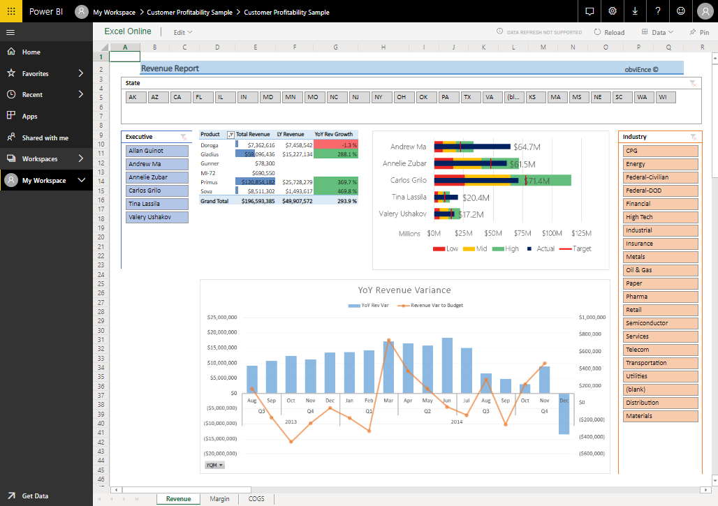 螢幕擷取畫面顯示範例,如 Excel Online 中所檢視。