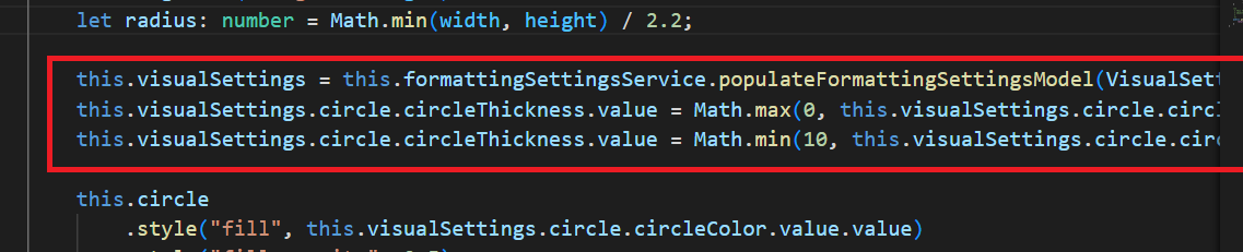 Screenshot of setting circle thickness to between zero and 10.