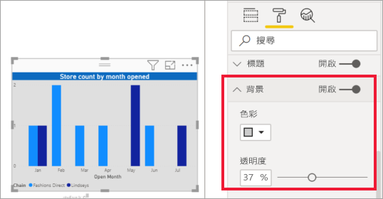 Screenshot of the clustered column chart with background color updated.