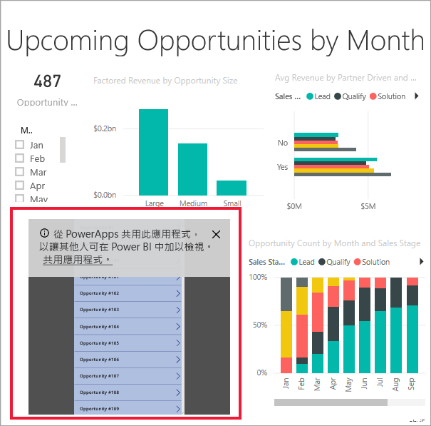 Screenshot showing the Power Apps visual in the Power BI report.
