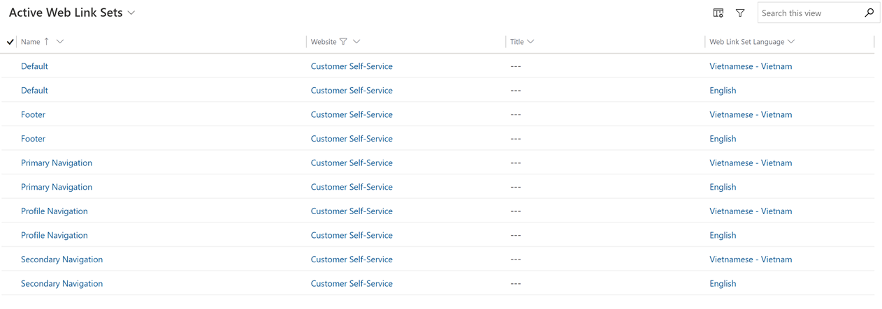 頁面的螢幕擷取畫面，顯示新語言的使用中網頁連結組
