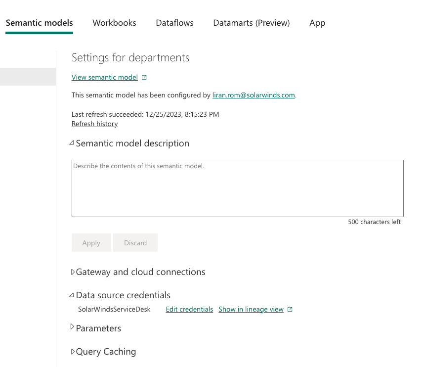 Screenshot set semantic model.