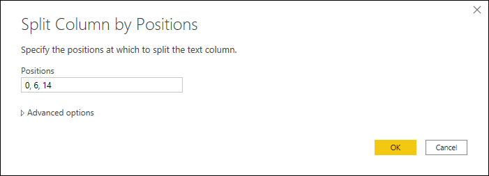 通過位置視窗將單列拆分為多列。