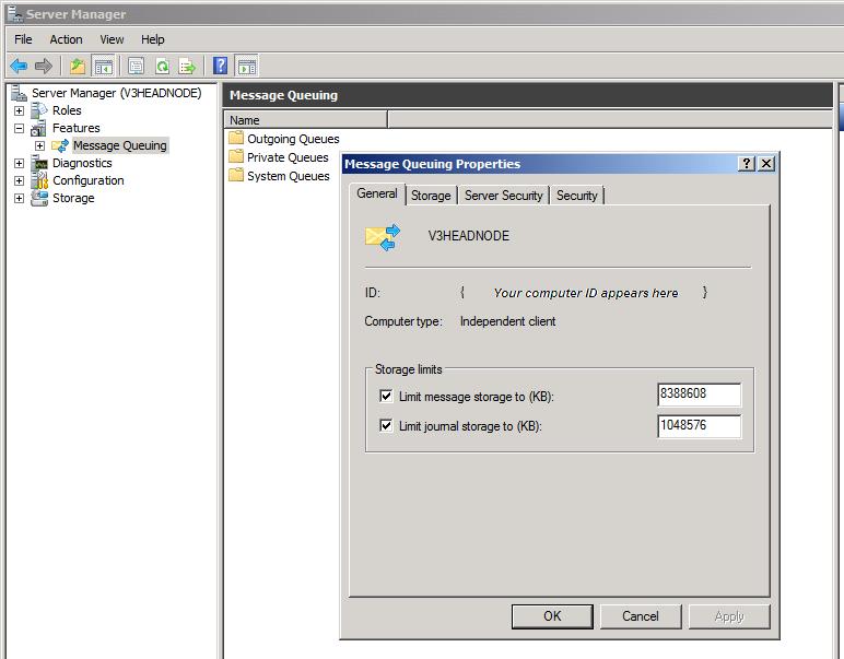 在 [伺服器管理員功能] 中，編輯消息佇列