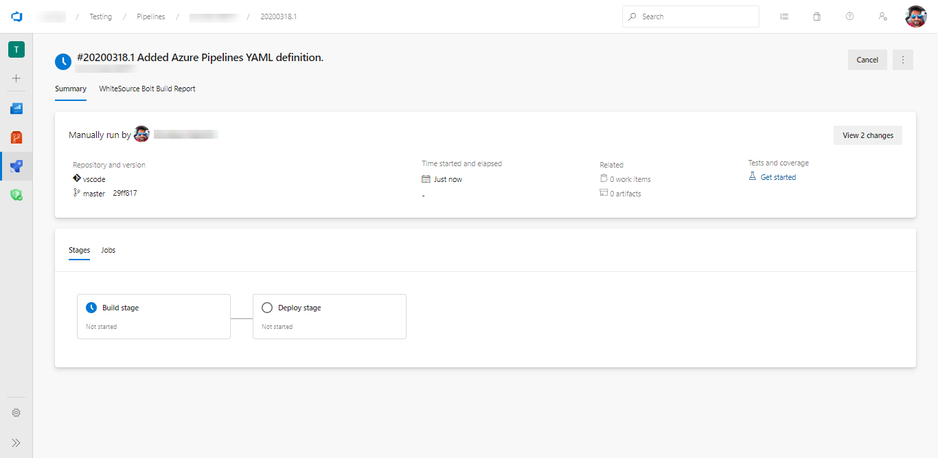 Navigate to your Azure DevOps project to see the Azure pipeline in progress.