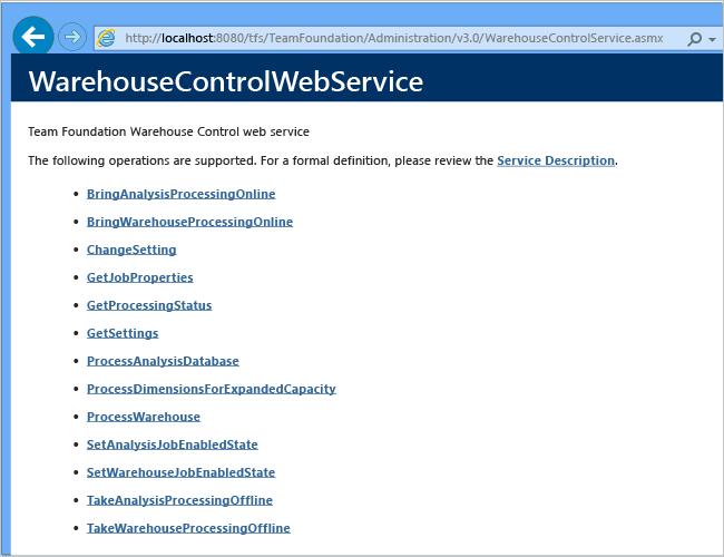 Warehouse Control Web Services page