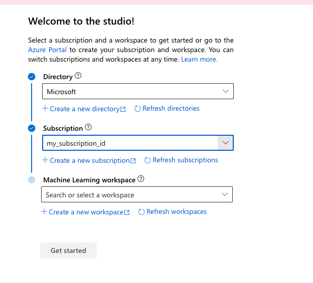 顯示選取 Azure Machine Learning 工作區的螢幕擷取畫面。