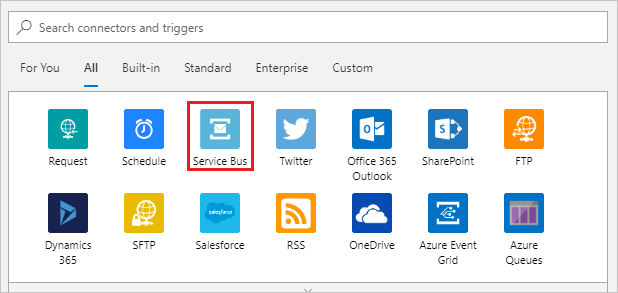 選取 [服務匯流排] 以開始在 Azure 入口網站中建立邏輯應用程式。