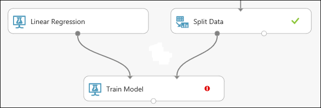 將「定型模型」模組連接到「線性回歸」和「分割數據」模組