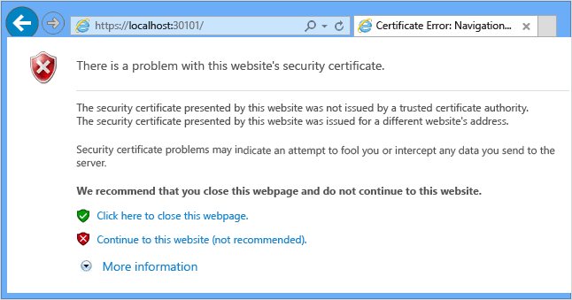 Certificate warning for Windows Azure Pack