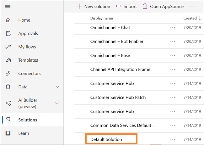 Select default solution Select default solution.