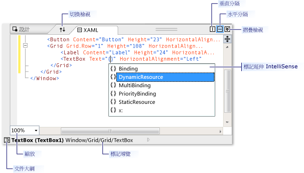 WPF Designer 中的 XAML 檢視功能
