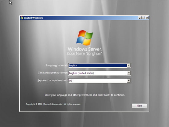  Windows Server 2008 安裝導入頁面