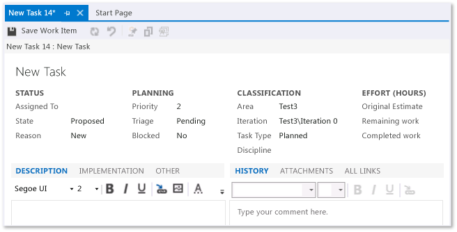 CMMI 工作 (Task) 的工作項目 (Work Item) 表單