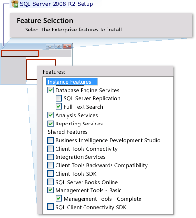 適用於 TFS 的 SQL Server 功能選取