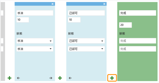 新增資料行或泳道