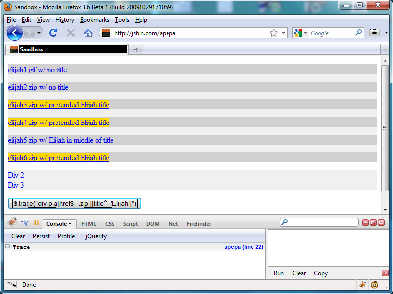 Figure 5: Using a jQuery plug-in to trace your selector path