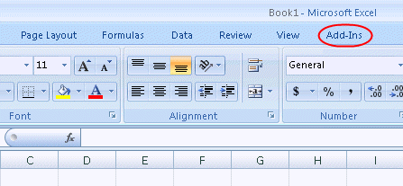 Detail of Excel 2007 Beta 2 with the shared add-in