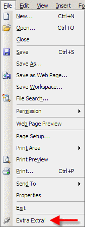 The modified File menu from Excel 2003