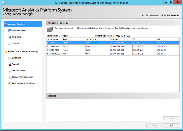 Microsoft Analytics Platform 系統組態管理員對話框的截圖，顯示設備拓撲。