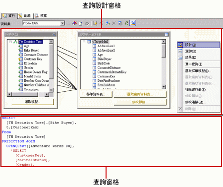 Analysis Services DMX 查詢設計師，查詢檢視