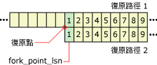 如何在不同的復原分岔中重複使用 LSN