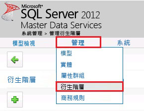 管理功能表 - 已選取 [衍生階層]