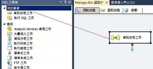 從 SSIS 工具箱拖放資料流程工作