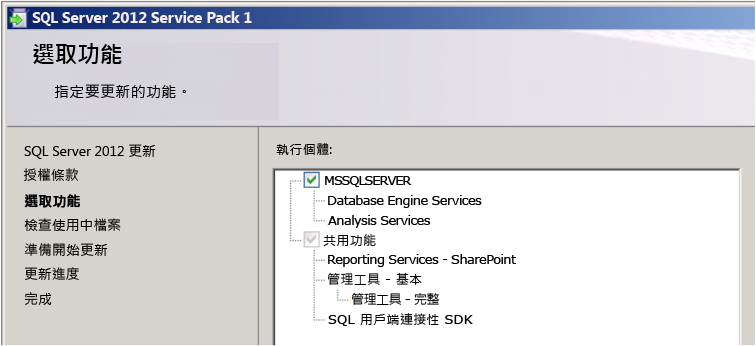 sql server 2012 SP1 更新使用者介面