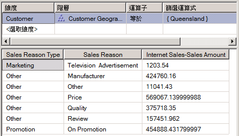 Cube 設計師的篩選和資料窗格