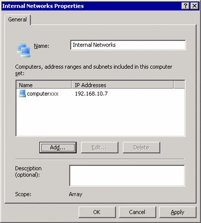 Figure 6 Internal networks properties settings