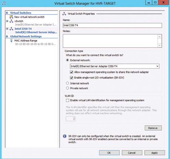 As long as all prerequisites have been fulfilled, enabling SR-IOV is a single checkbox at switch-creation time