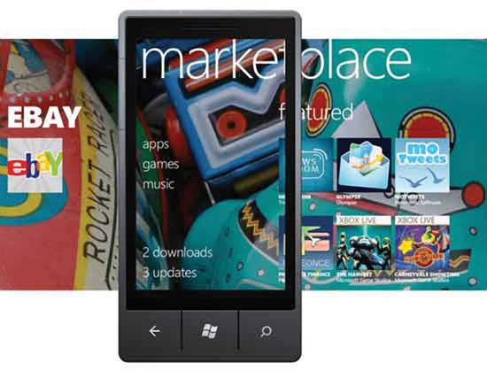 [圖 4] Windows Phone 7 的「商場 (Marketplace)」中樞