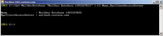 RPC Client Access Server value for a mailbox database