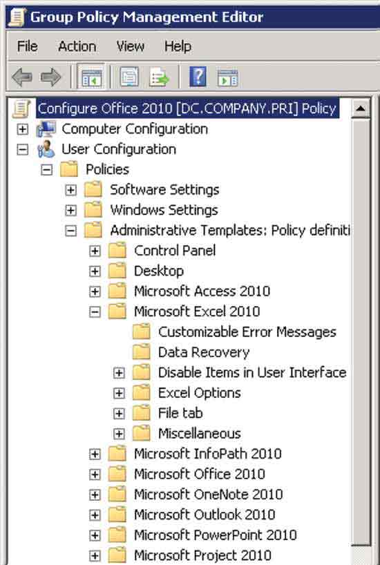 Group Policy settings for Office 2010