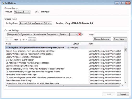 It’s easy to add settings to a baseline in SCM version 2