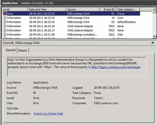 Error in Application log when legacy URL is configured with HTTP, instead of HTTPS.