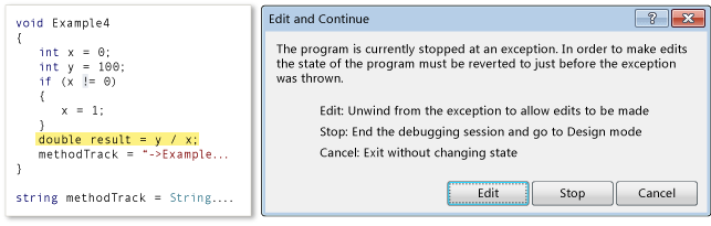 DBG_Basics_EditAndContinueDlg Edit and Continue dialog box
