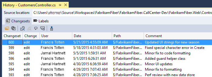 CodeLensCodeChangesHistory History window for all code changes