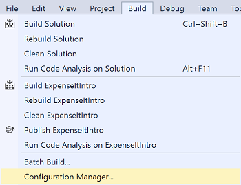 Build menu, Configuration Manager command