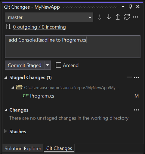 The Git commit dialog in Visual Studio 2022.