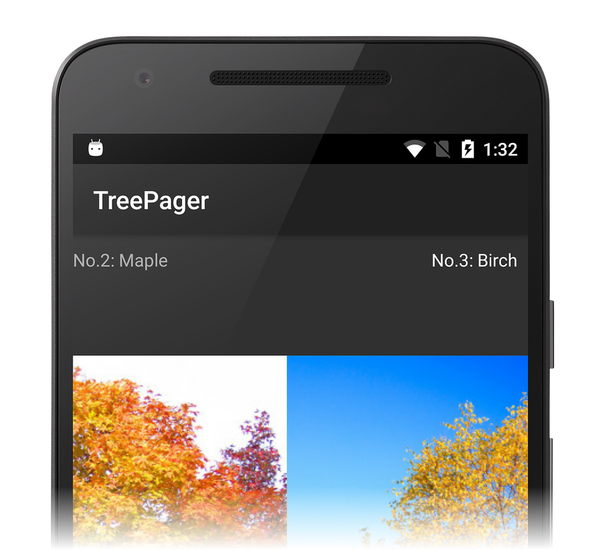 顯示檢視之間轉換的 TreePager 應用程式特寫