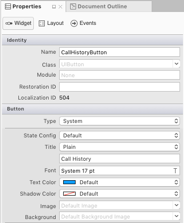 將按鈕的名稱變更為 CallHistoryButton,並將標題變更為通話記錄
